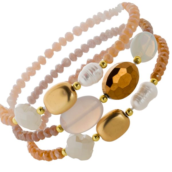 Armband Set 3 teilig mit verschiedenen facettierten Edelsteinen synthetischen Steinen Rosa-Braun-Gold-Orange