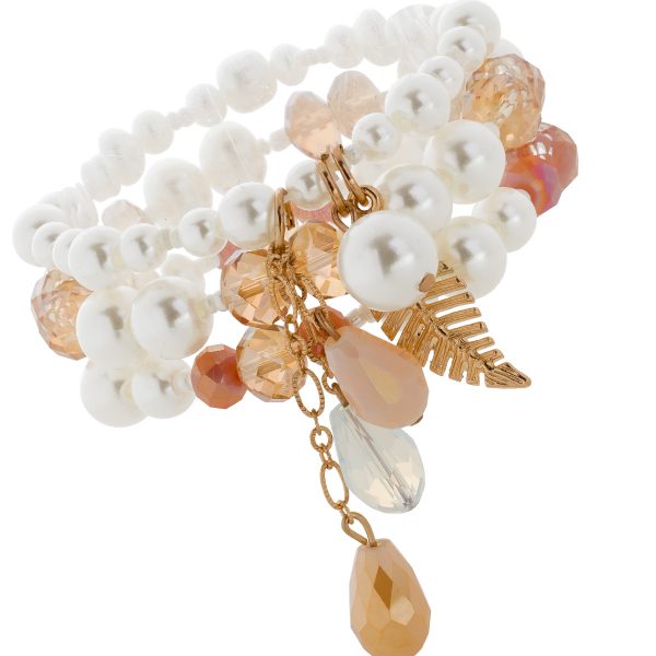 Armband Set 3 teilig dehnbar synthetische Perlen facettierte Kristalle Gold und Rosafarben