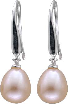 Ohrringe – Ohrhänger aus echtem Silber Sterlingsilber 925/-, hochglanzpoliert  und echten wunderschön glänzenden roséfarbenen Süßwasserzuchtperlen (ca. 8,0×12,0mm) Gesamtlänge des Ohrrings ca. 27mm. Der Preishit in feiner Juweliersqualität aus Stuttgart.