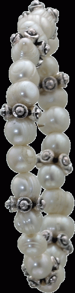 dehnbares stretch und flex Süsswasserperlenarmband aus echten, schön schimmernden weißen Süßwasserzuchtperlen (ca. 7,5-8,0mm) und Zwischenteilen(ca. 9mm), besetzt mit funkelnden Kristallstrassteinen, dehnbar  in feiner Juweliersqualität von Ihrer Nr. 1 fü