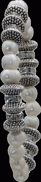 dehnbares stretch und flex Süsswasserperlenarmband aus echten, schön schimmernden weißen Süßwasserzuchtperlen (ca. 7,5-8,0mm) und Zwischenteilen(ca. 9mm), besetzt mit funkelnden Kristallstrassteinen, dehnbar  in feiner Juweliersqualität von Ihrer Nr. 1 fü