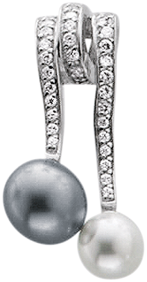 Silberanhänger. Rhodinierter Anhänger aus 925/- Silber Sterlingsilber mit 35 weissen und grauen synthetischen Perlen, geeignet für Ketten bis 5,5 mm Stärke.