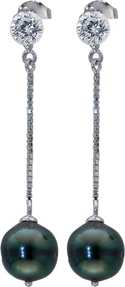 Ohrringe – Ohrstecker aus 925/- Silber Sterlingsilber mit echten edlen Tahitizuchtperlen mit den typischen changierenden Farben mit natürlichen Einschlüssen. Ohrstecker ist verziert mit 2 funkelnden Zirkoniasteinen, Länge der Ohrhänger ca 4,5 cm, Durchmes